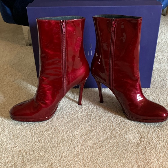 NEW Stuart Weitzman Red Apollo Patent Boots 10.5 - Picture 3 of 7